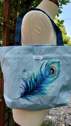 Wakacyjna torba shopperka handmade- pióra
